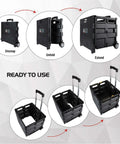 Grand Pack-N-Roll Portable Tools Carrier With Telescopic Handle 39.5 Inch Extension 80 Lb Load Black Workhorse Tote Cart