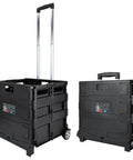 Grand Pack-N-Roll Portable Tools Carrier With Telescopic Handle 39.5 Inch Extension 80 Lb Load Black Workhorse Tote Cart For Job Sites Travel Home And Garden 2025 Version By Olympia Tools, shown open and folded