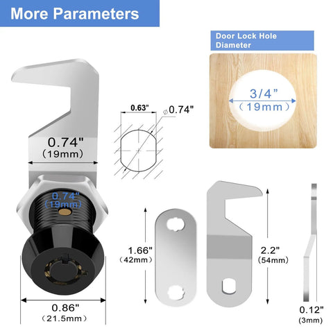 Durable toolbox lock with keyed-alike set, tubular and hook cam design for cabinets, zinc alloy body dimensions and installation guide