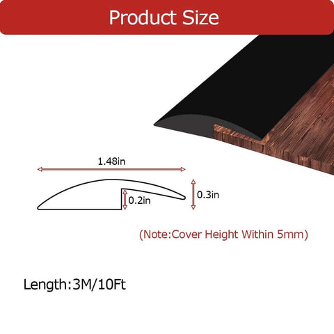 Diagram of Carpet Floor Transition Strip 10Ft, Self-Adhesive Carpet to Tile Transition Edging Trim Suitable for Doorways Threshold, Cover Height Within 5mm - Black.