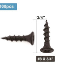 #8 x 3/4 Inch Black Phosphate Stainless Steel Wood Screws, Flat Truss Head Self Tapping Drywall Screws, 100 Piece Pack