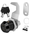 Durable toolbox lock with keyed-alike set, tubular and hook cam design for cabinets, zinc alloy body, shown with keys and manual.