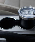 Double Wall Vacuum Insulated Travel Tumbler 20 oz in car cup holder, keeps drinks hot or cold, stainless steel, magnetic slide lid