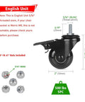 Two Inch Lockable Caster With Five Sixteenth Inch 18UNC Threaded Stem, Five Pack, brake equipped swivel caster with lock nuts