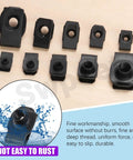 Heavy Duty Car U Clip Kit 50 Pieces M4 M5 M6 M8 M10 U Clips For Dash And Interior Trim Panels, Universal Auto Fasteners, Black Carbon Steel, Includes Storage Box, Compatible With Most Vehicles, shown on a surface with rust-resistant feature highlighted.