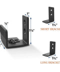 Sliding Barn Door Bottom Floor Guide, U Shape, black finish with short and long bracket dimensions, flexible adjustable fit.