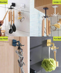 Kitchen Utensil Hanger with 6 Hooks, 2 Pack Under Cabinet Utensil Holder 360° Rotatable Kitchen Hooks Utensil Rack in use.