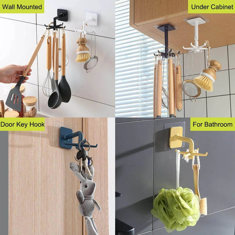 Kitchen Utensil Hanger with 6 Hooks, 2 Pack Under Cabinet Utensil Holder 360° Rotatable Kitchen Hooks Utensil Rack in use.