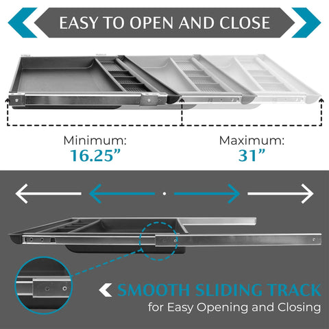 Pencil Drawer by NYCCO Underdesk Drawer 23 Inch Wide - Ball-Bearing Slides - Black, shown extended with sliding track details.