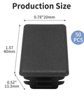 Protective black end caps for Unistrut channel ends deliver secure coverage with dimensions shown, 50 pieces, side view.