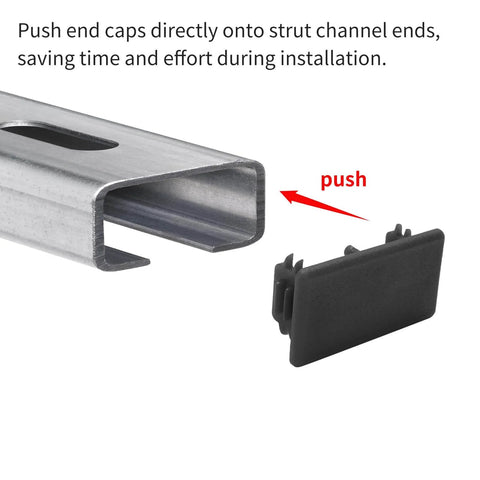 Protective black end caps for Unistrut channel ends deliver secure coverage, reduce sharp edges, and extend life of your strut setup