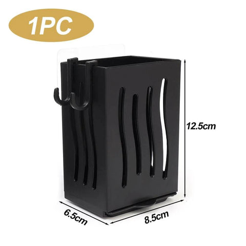 Multifunctional Kitchen Utensil Rack Draining Chopstick Holder Wall-Mounted Freestanding Cutlery Storage Box (Black) with dimensions