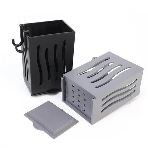Multifunctional Kitchen Utensil Rack Draining Chopstick Holder Wall-Mounted Freestanding Cutlery Storage Box (Black) with parts displayed