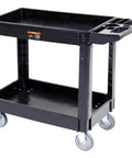 Beefed Up Heavy Duty 2 Shelf Utility Cart With 550 Lbs Capacity Plastic Rolling Service Cart Medium Lipped Shelves 360 Degree Swivel Wheels Ergonomic Storage Handle For Warehouse And Garage Black VEVOR