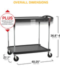 Adjustable Height Heavy Duty Utility Cart Built Tough With 2 Shelves 400 Lb Capacity Rolling Cart For Home Commercial And Industrial Use Top Shelf Adjustable In 5 Heights Black 27.7 W x 40.25 L x 36.8 to 40.8 H