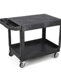 Beefy Heavy Duty Plastic Utility Cart With Flat Top And Two Shelves, 45.87 X 25.2 Inches Work Cart Holds Up To 550 Lbs, 360 Degree Swivel Wheels With Brakes