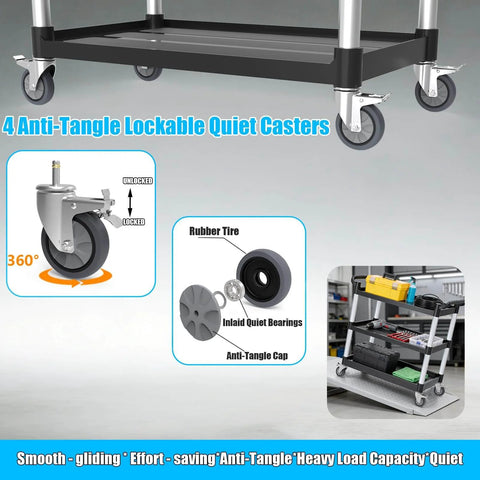 Heavy Duty Three Tier Rolling Utility Cart With Four Anti Tangling Lockable Quiet Casters And 540 Pound Capacity details