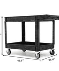 Heavy Duty 2 Shelf Plastic Utility Service Cart On Wheels With 550 Lb Capacity And 45 X 25 Inch Size Rugged Rolling Work Cart