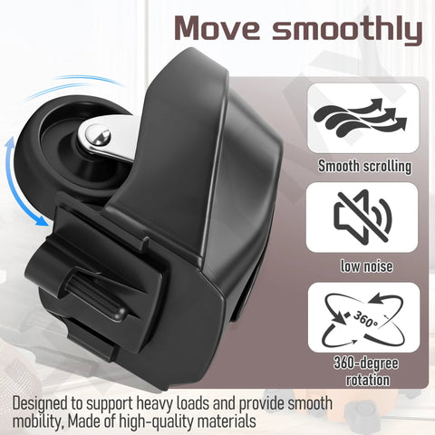 4 Pack Foot And Wheel Vacuum Caster Replacement Kit 12388 12293 showing black heavy-duty wheel and foot caster