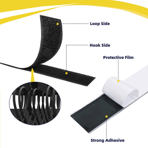 Heavy Duty Velcro Strips With Adhesive 30 Feet By 1 Inch Hook And Loop Tape Two Rolls Black for secure mounting