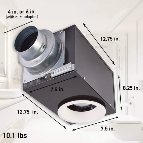 Whisper Recessed 80 CFM Bathroom Vent Fan With Dimmable 11W LED Light Energy Star Quiet Recessed Ceiling Mount Black Finish