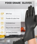 Black Vinyl Disposable Gloves Latex Free Powder Free Food Grade 100 Large showing hand wearing glove in kitchen setting