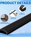 2 Pcs 36 Inch Vinyl Replacement Insert for Adjustable Height Aluminum Thresholds with Seals, detail view showing black vinyl material.