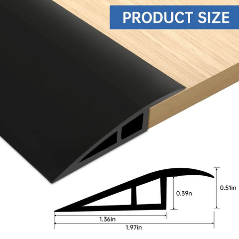Vinyl Door Threshold Flooring Transition Strip Self Adhesive Carpet Edging Strip for Laminate Doorway Edge Threshold from 1/5" to 2/5" (Black, 3.3 Ft) side view showing size dimensions