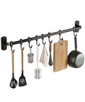 Kitchen Hooks Utensil Holder Wall Utensil Rack Kitchen Hooks for Utensils Kitchen Rail with Hooks Utensil Hooks, Black, 45cm, wall-mounted.