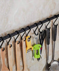 Gourmet Kitchen Utensil Rack with 6 Hooks, Wall Mounted Rail Wrought Iron Hanging Utensil Holder Rack with Removable S Hooks 16 Inch (Black-6 Hooks) on kitchen wall holding utensils