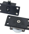 Close-up of Black Wardrobe Sliding Door Wheel Kit With Screws Silent Nylon Rollers For Quiet Closet Track Hardware