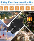 IP68 Waterproof 3 Way Junction Box For Outdoor Use Built Tough And Weatherproof Black Underground Cable Connector Dustproof And UV Resistant Ideal For 5mm To 15mm Wire Glands 1 Pack Small Outdoor Ready And Hassle Free in a garden installation scenario