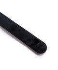 Close-up of a Two Piece Stainless Steel M14x1.5 Wheel Alignment Pin with textured handle and hole for quick tire mounting on cars with lug bolts.