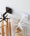 Kitchen Utensil Hanger with 6 Hooks, 2 Pack Under Cabinet Utensil Holder 360° Rotatable Kitchen Hooks shown in black and white.
