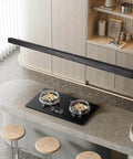 47 Inch Black Linear Pendant Light With Wood Finish Dimmable LED Ceiling Fixture in modern kitchen setting