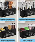 Kitchen Utensil Holder with 4 Compartments, Wooden Utensil Organizer for Countertop, Ideal for Storage and Organization, Rustic