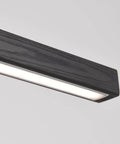 Close-up of 47 Inch Black Linear Pendant Light With Wood Finish Dimmable LED Ceiling Fixture for Dining Room Kitchen Island and Pool Table