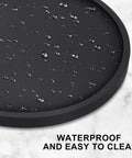 Round Wooden Bathroom Tray With 360 Degree Silent Rotation Lazy Susan Turntable showing water-resistant feature.