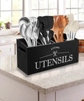 Kitchen Utensil Holder with 4 Compartments, Wooden Utensil Organizer for Countertop, Ideal for Storage and Organization, Rustic Cooking Utensil Kitchen Tool, Black on kitchen counter