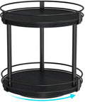 Two Tier Wooden Lazy Susan Spice Rack With 360 Degree Rotation For Cabinet Or Countertop, Space Saving Spices Organizer, black finish