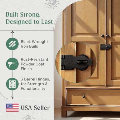 Black Wrought Iron Hasp Door Latch Heavy Duty Security Hasp For Doors And Gates 4 Inch Padlock Latch Powder Coated Weather Resistant