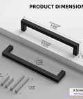 10 Pack 5 Inch Solid Zinc Alloy Cabinet Handles In Black Finish Durable Drawer Pulls for Kitchen Dimension and Screw Details