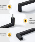 10 Pack 5 Inch Solid Zinc Alloy Cabinet Handles in Black Finish shown in close-up displaying quality and durability features.