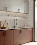 Modern kitchen with cabinets featuring 10 Pack 5 Inch Solid Zinc Alloy Cabinet Handles In Black Finish Durable Drawer Pulls For Kitchen Cupboards