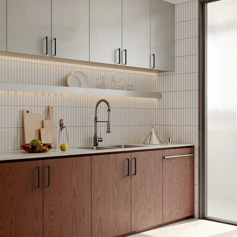 Modern kitchen with cabinets featuring 10 Pack 5 Inch Solid Zinc Alloy Cabinet Handles In Black Finish Durable Drawer Pulls For Kitchen Cupboards