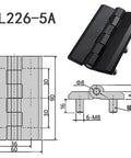 Diagram of Heavy Duty Cabinet Hinge Zinc Alloy 90x60 Thickened Hexagonal Stud 2 Pack Black Zinc with measurements and side view.