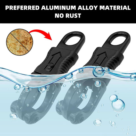 5 Pack Quick Release Snaps With Fixed Eye Zinc Alloy Construction shown with anti-corrosion black finish in water
