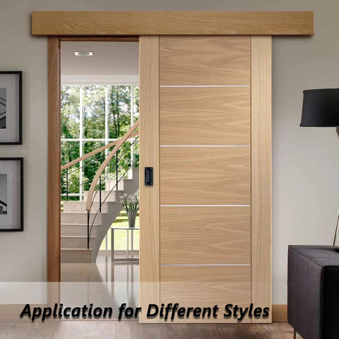 Sliding wooden door with black handle showcasing Two Pack Black Zinc Alloy Recessed Pull Handles For Cabinets And Furniture Durable Rust
