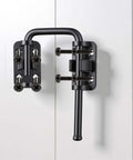 Black Zinc Alloy Rotary Sliding Door Lock for Patio and Screen Doors Safety Latch installed on white panel