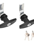 Durable zinc alloy T-handle door lock set with black corrosion-resistant finish keeps rigs and gear secure; keyed alike.